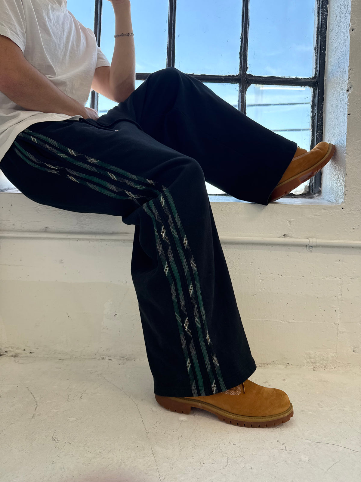 BLACK PLAID TRACK PANTS