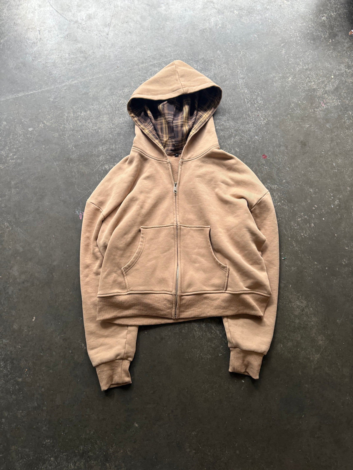 TAN PLAID ZIP