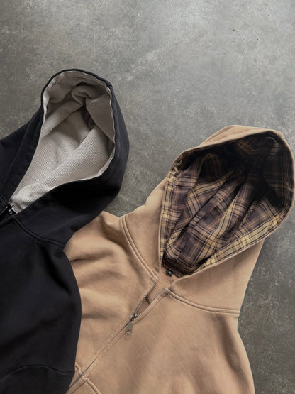 TAN PLAID ZIP