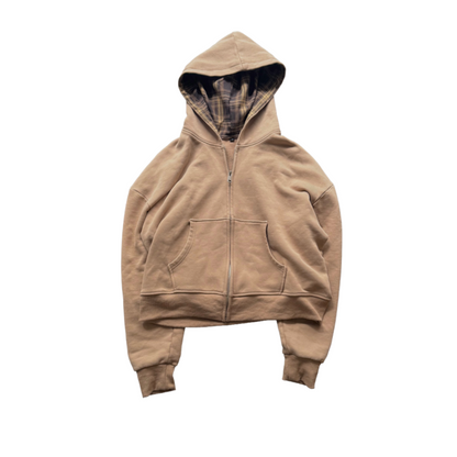 TAN PLAID ZIP